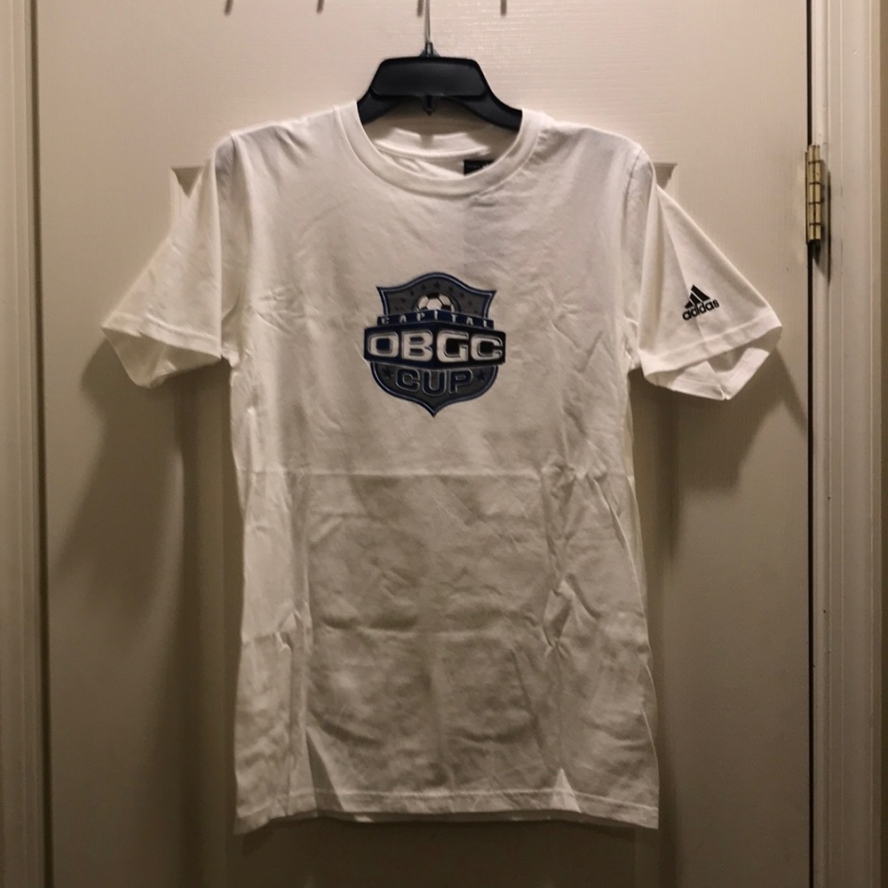New mens small white soccer adidas tee 100% cotton.